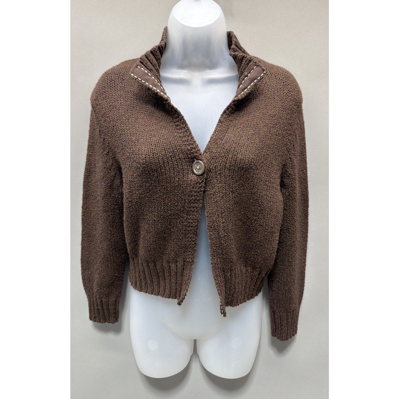 Vintage Y2K American Eagle Sweater Women L Brown Cardigan Cropped