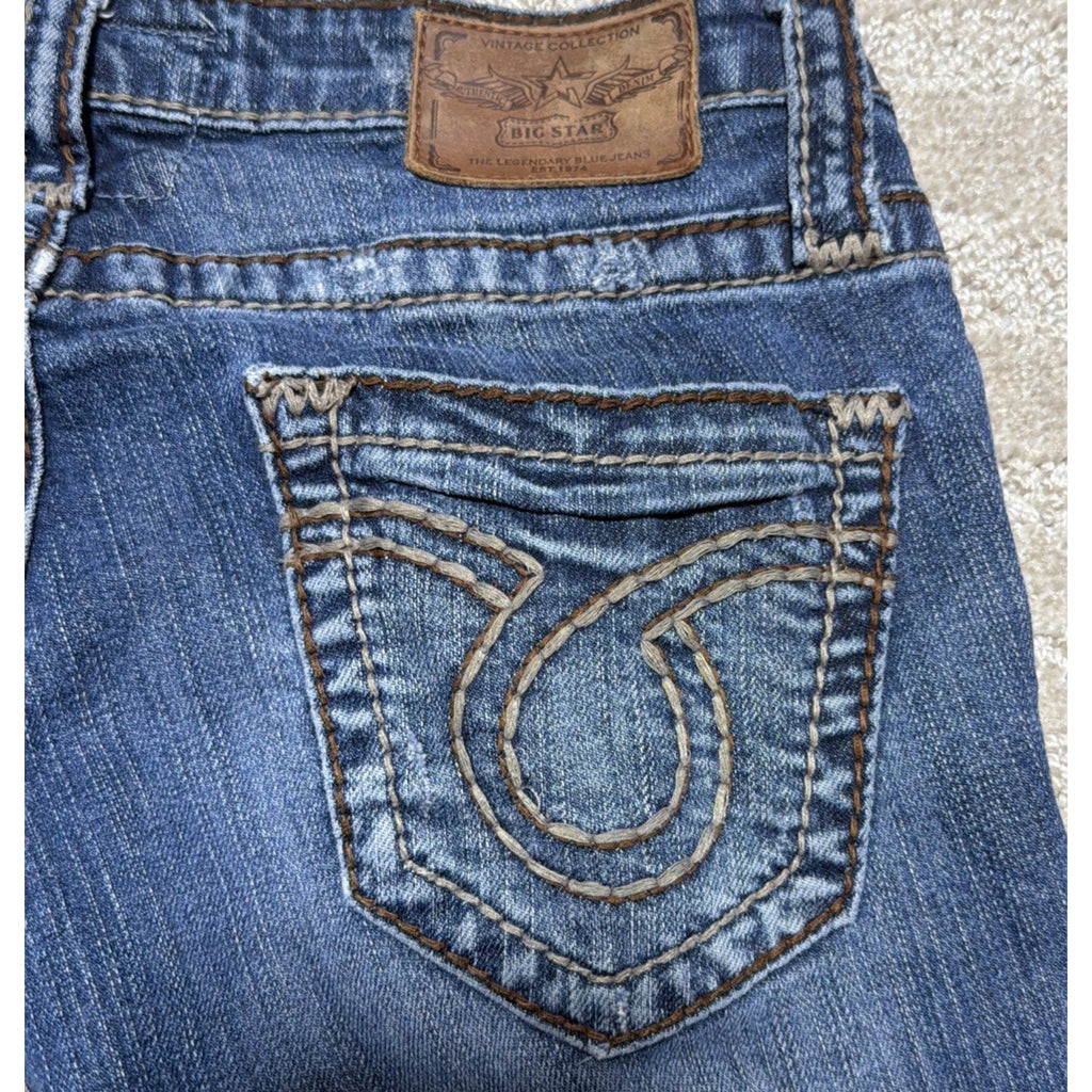 Big Star Liv Boot Jeans Womens 27XL Blue Wash Low Rise Bootcut Embroidered Denim