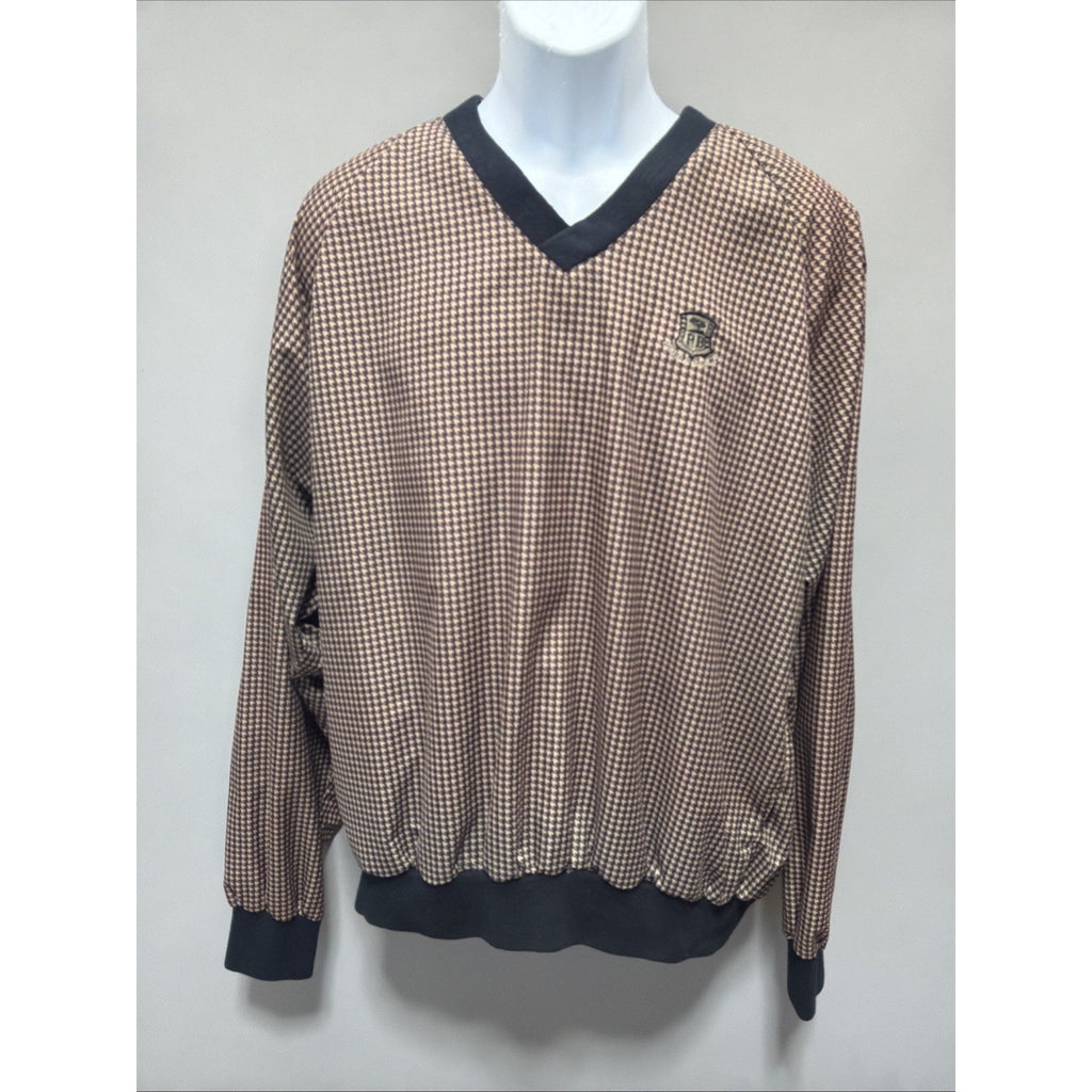 Pebble Beach Black & Tan Houndstooth Golf Pullover Jacket Windbreaker Mens Sz XL