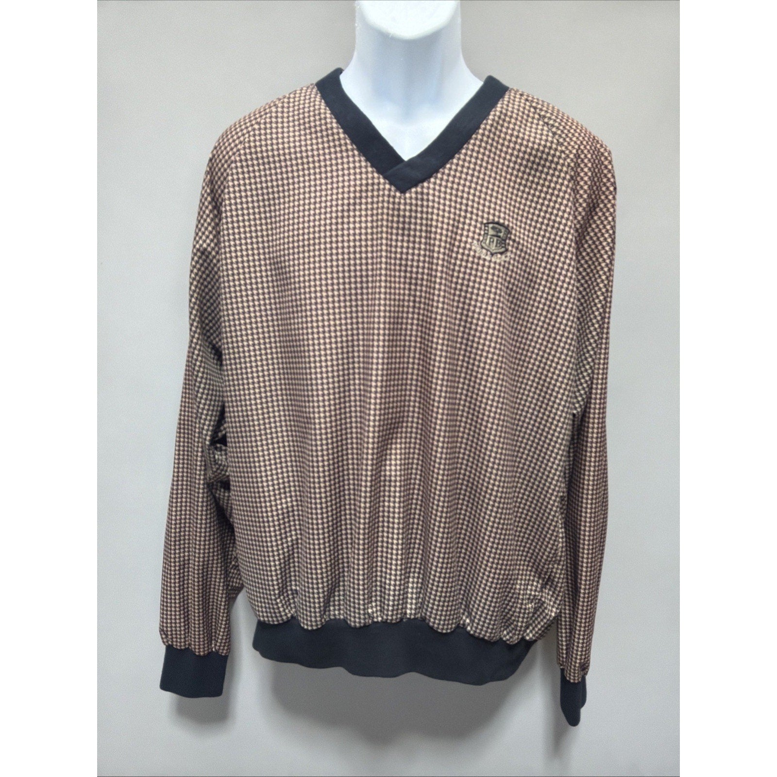 Pebble Beach Black & Tan Houndstooth Golf Pullover Jacket Windbreaker Mens Sz XL