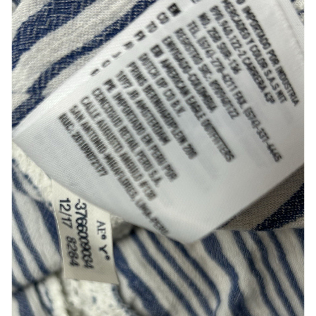 American Eagle Smocked Crop Top Womens Size XS Short Sleeve BLUE White Bohemian.