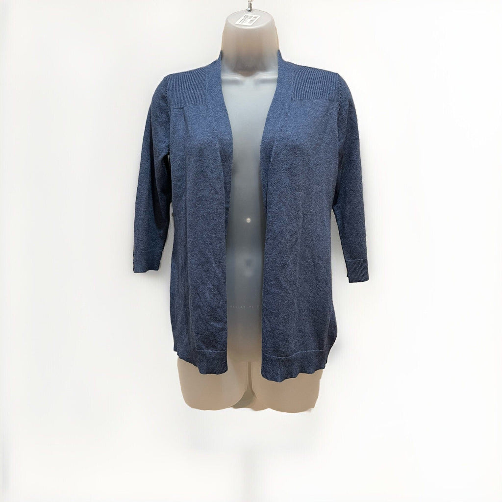 KAREN SCOTT 3/4 Sleeve Ribbed Knit Blue Cardigan Navy PP (Small)