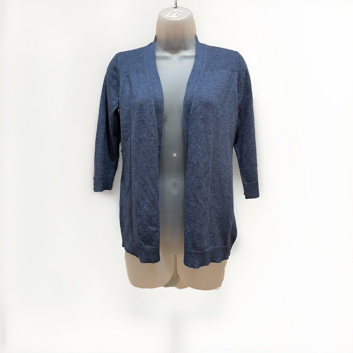 KAREN SCOTT 3/4 Sleeve Ribbed Knit Blue Cardigan Navy PP (Small)