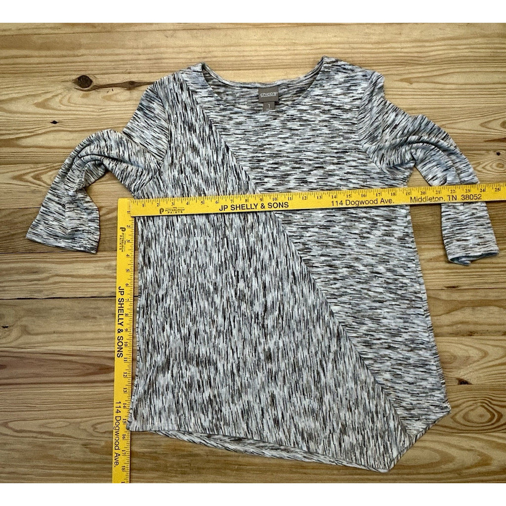 Chicos Shirt Women's 1 Medium mimi marble spacedye heather wrap 3/4 Sleeve.