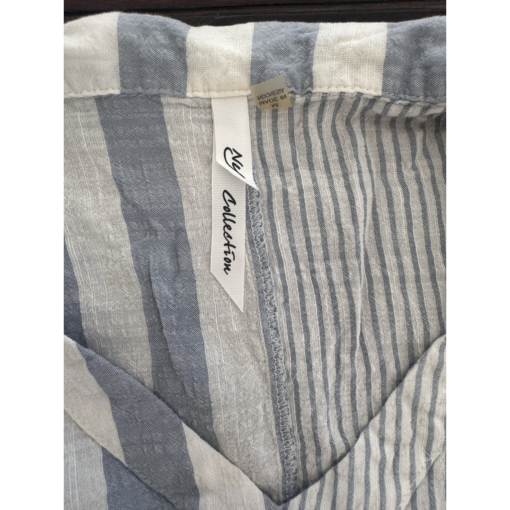 Beach Lunch Lounge Top Womens Medium Blue & White Striped Beachy Tie Front NY Co