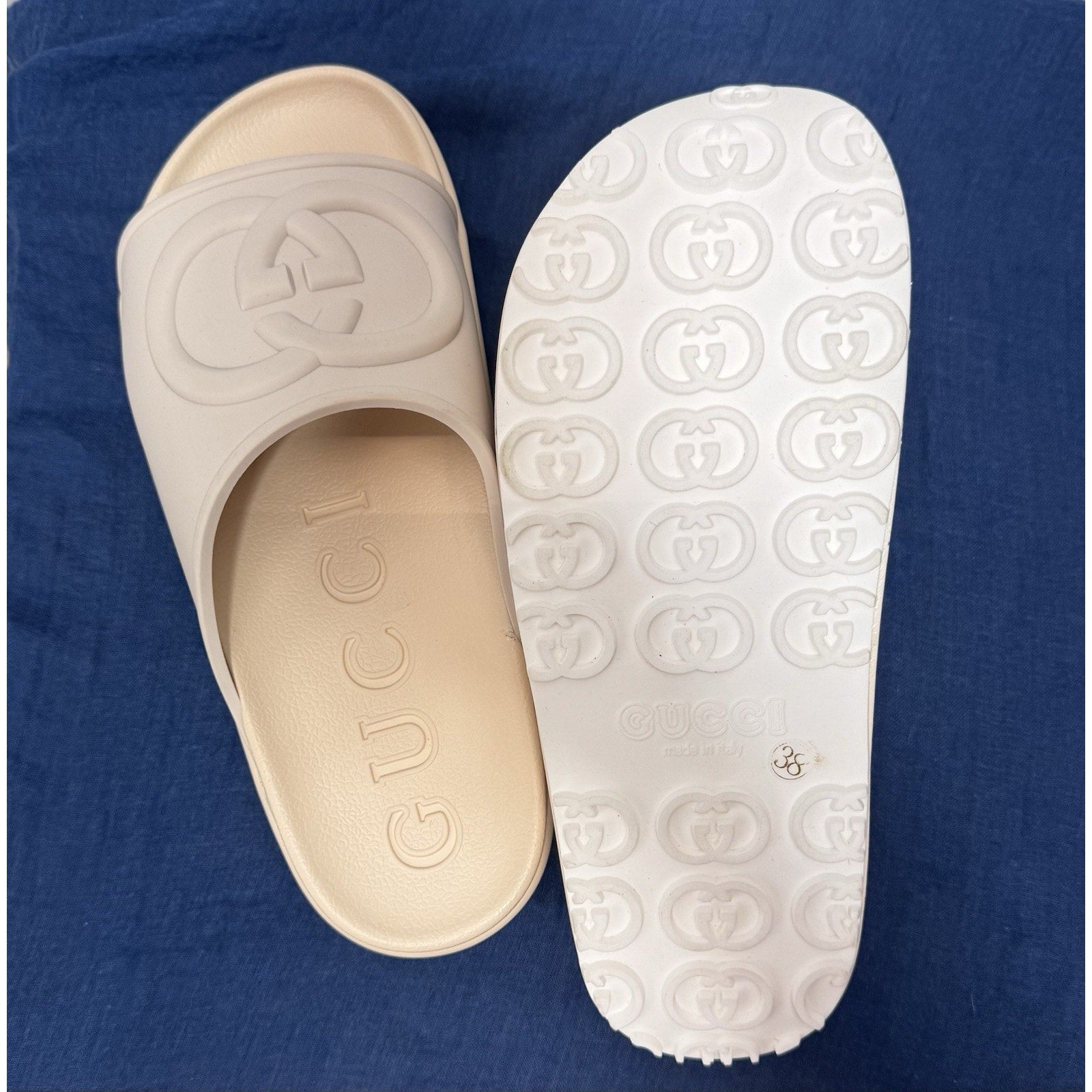 Gucci Miami Platform Slides Interlocking G Rubber Beige Size (38) 7 Women’s