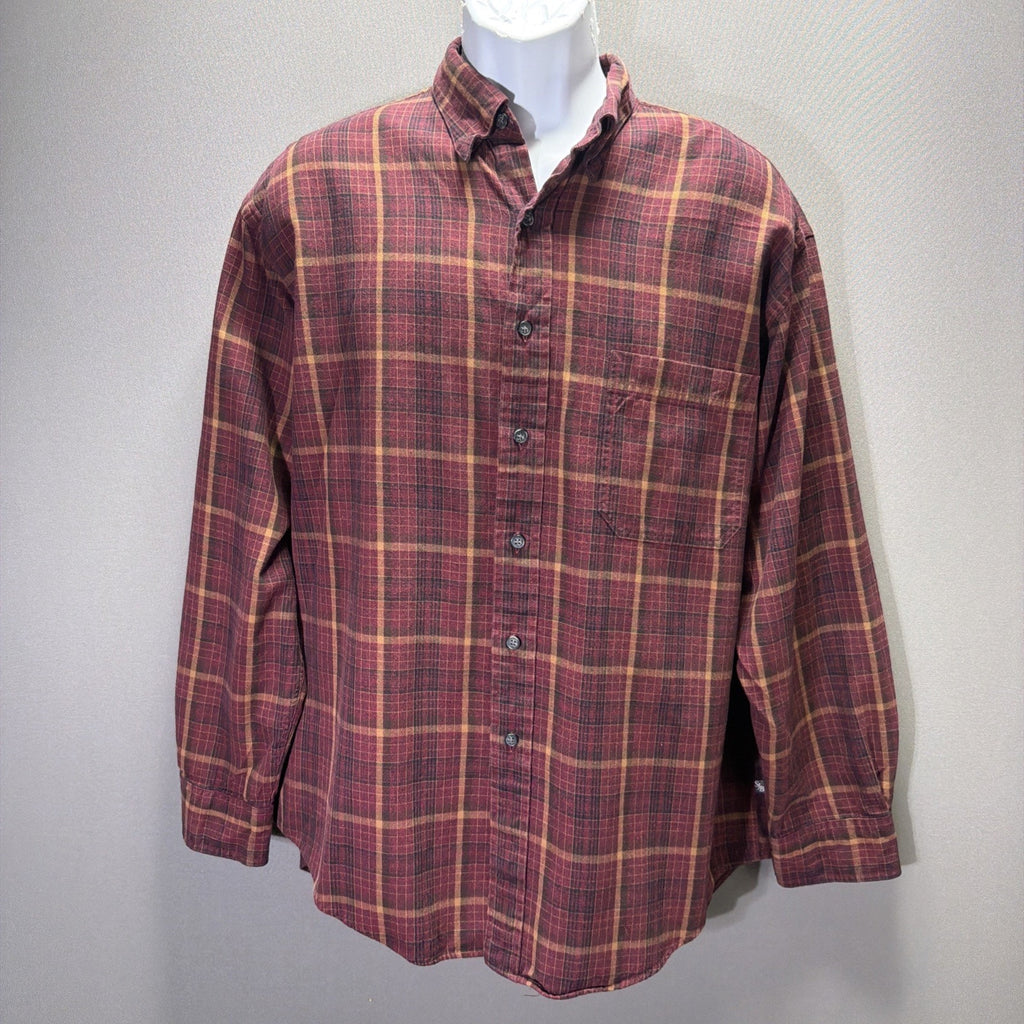 Vintage St Johns Bay Shirt Mens L Plaid Flannel Button Up Hong Kong 90s