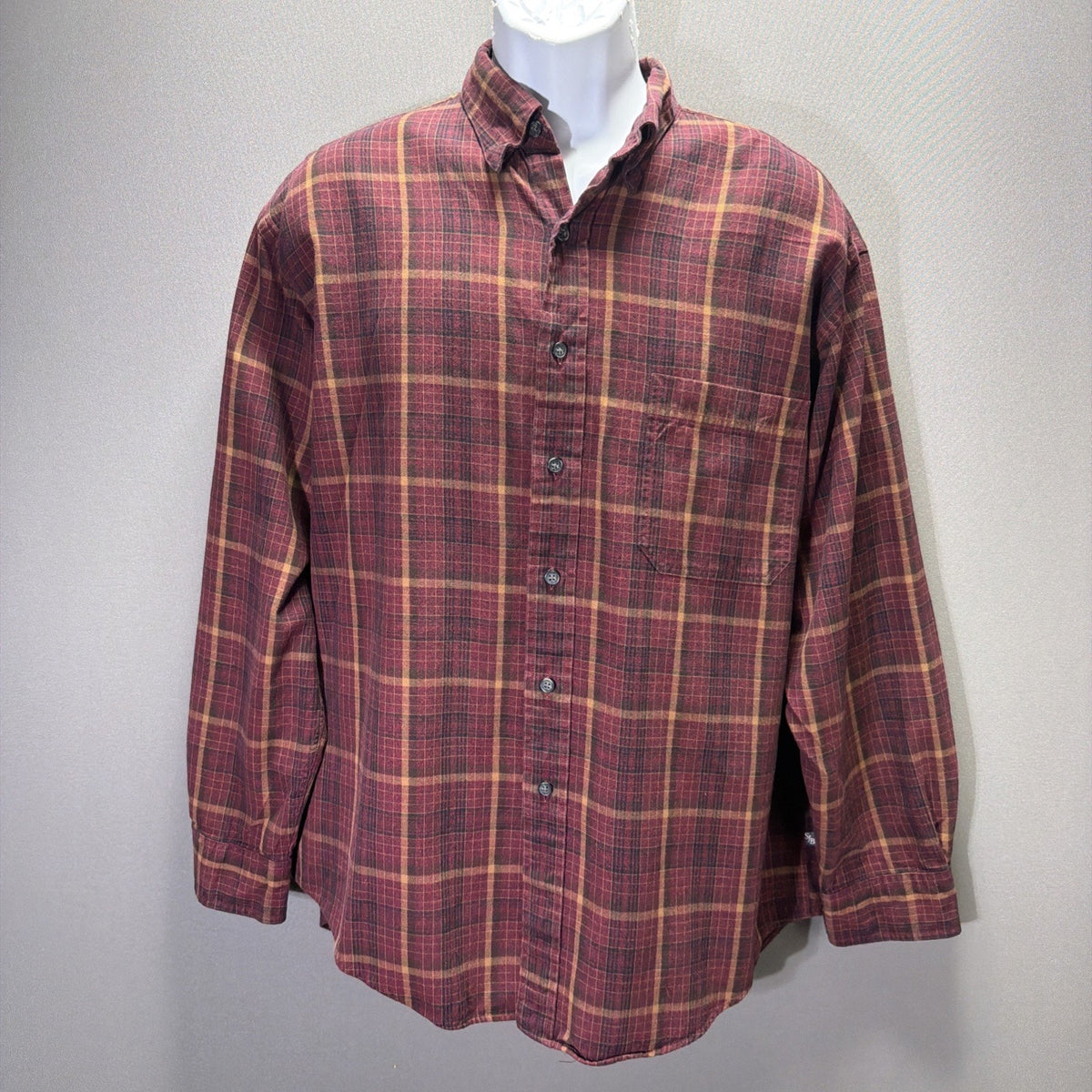 Vintage St Johns Bay Shirt Mens L Plaid Flannel Button Up Hong Kong 90s