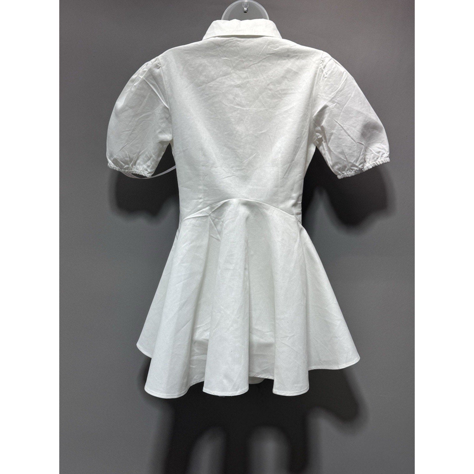 Missguided Women's Sz 4 L. Sleeve Skater Skirt White Pearl Button Up Mini Dress