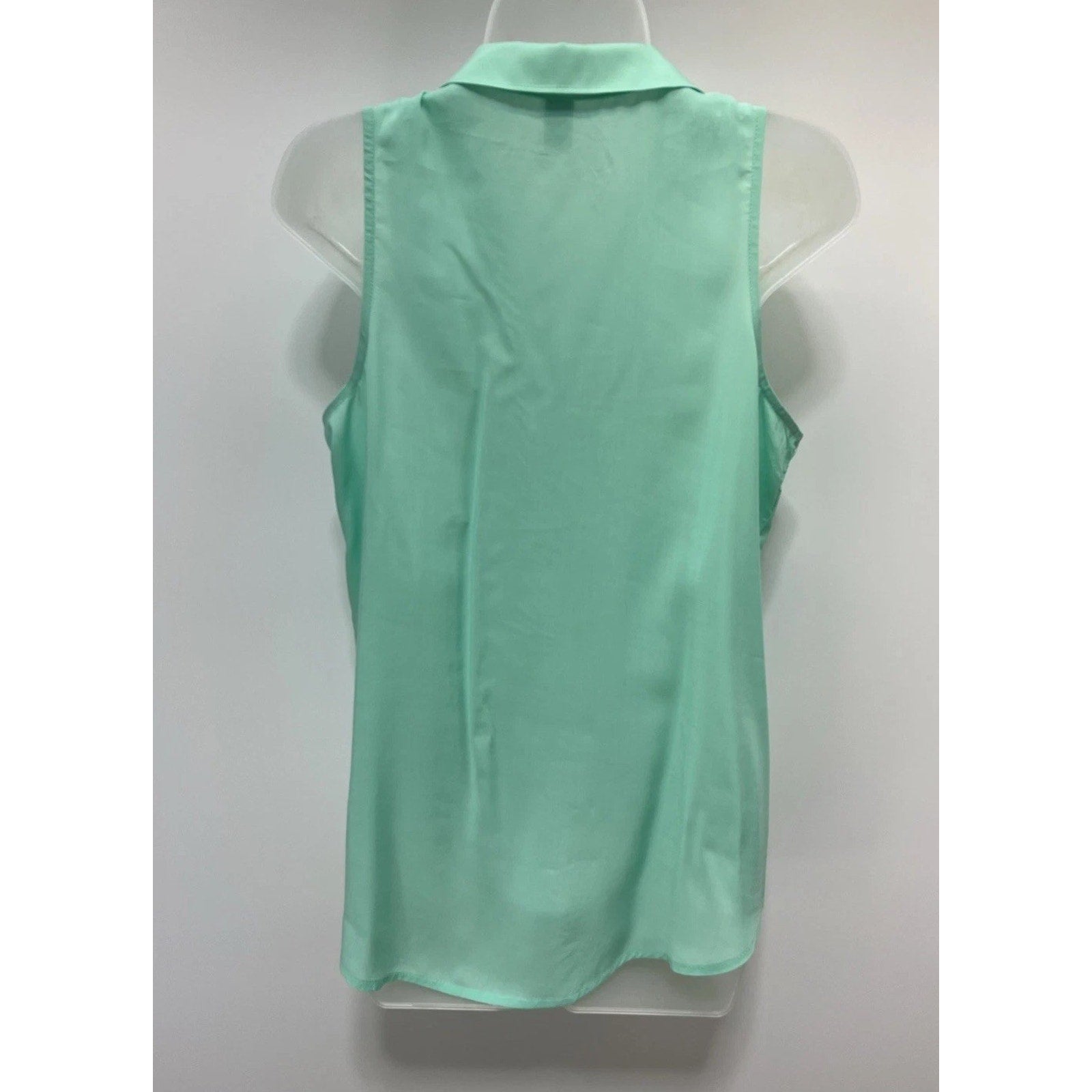 OLD NAVY SZ M 100% Rayon Aqua Bath Green Collared V-Neck Tank Top Blouse Shirt