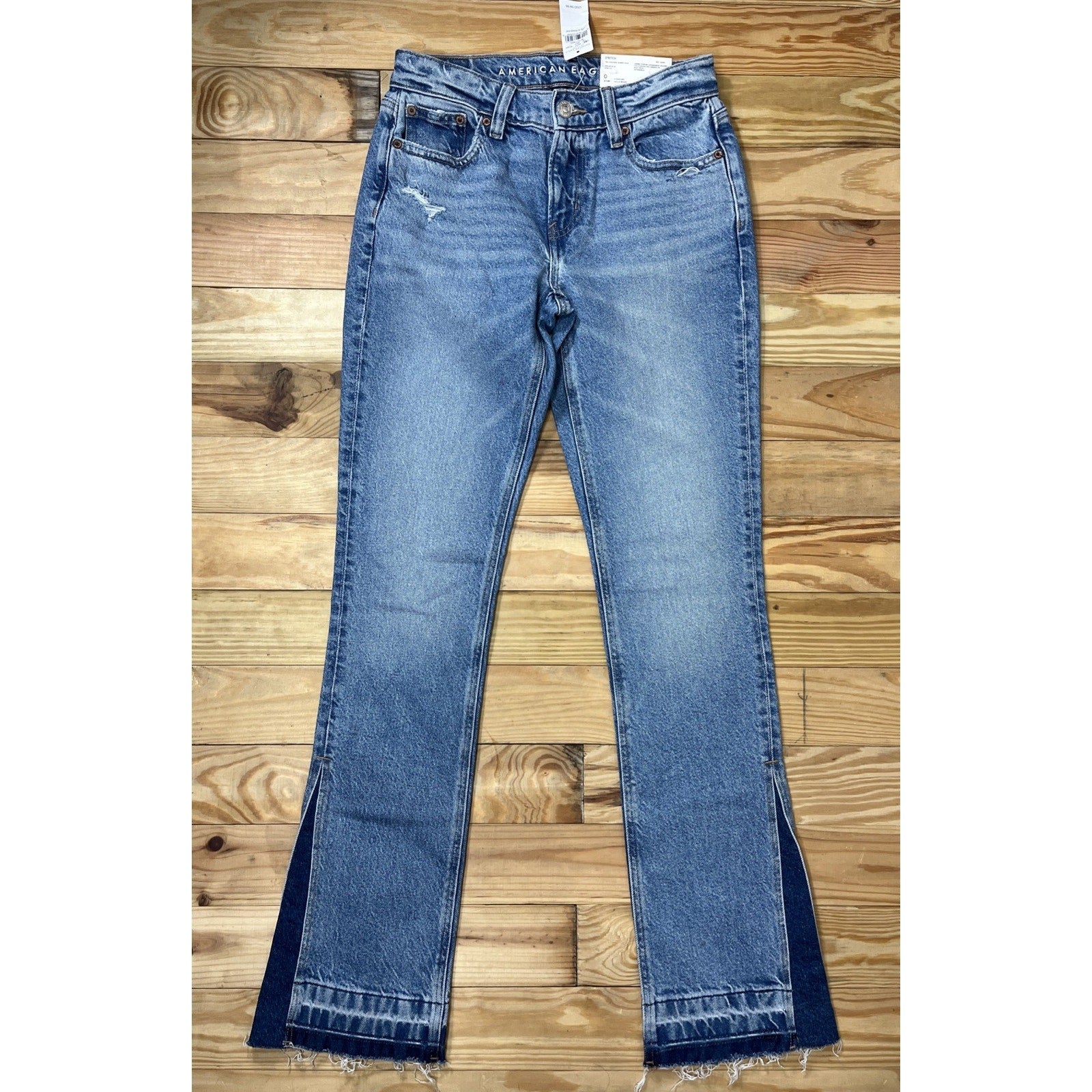 NWT American Eagle Stretch 90s Low Rise Skinny Kick Raw Hem Size 0