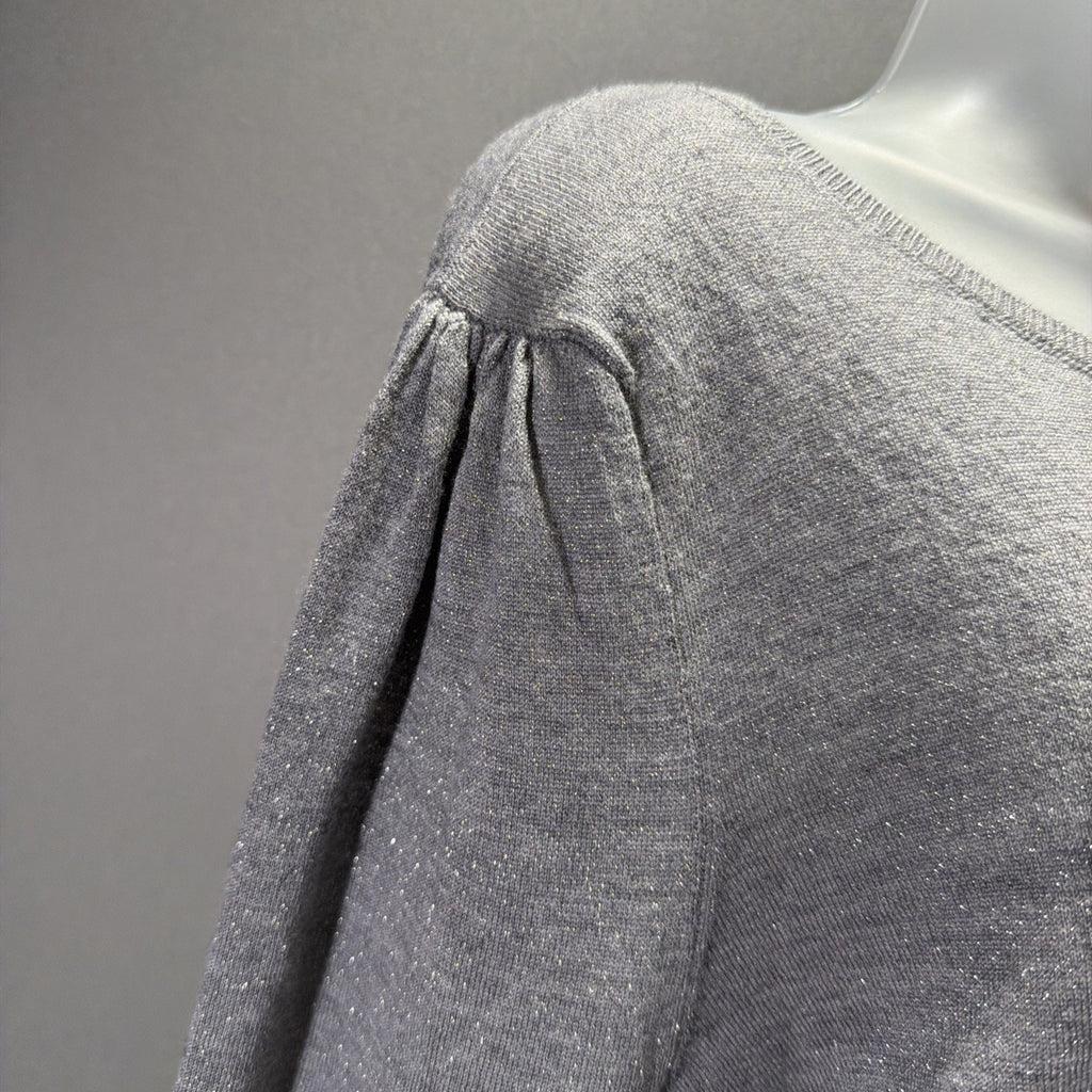 Talbots XL Sweater Gray Shimmer Silver Merino Wool Pearl Button Cuff New W Tags