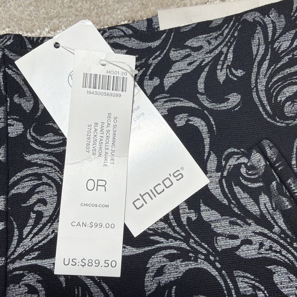 Chico's Women's So Slimming Petite Juliet Scroll-Print Ankle Pants Size 4 NWT