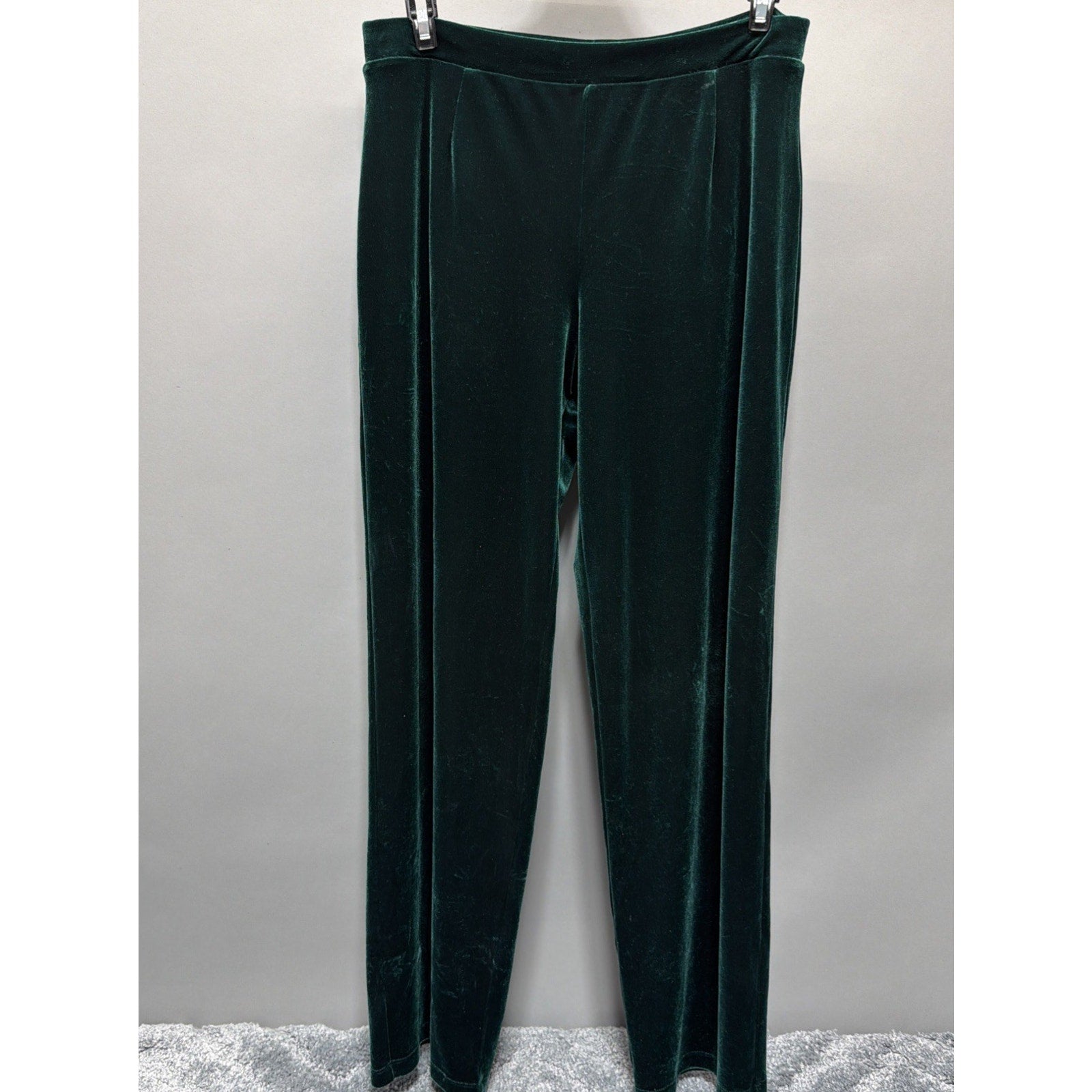 JM Collection Velour Pants Size M Comfy Long Green Wide Leg Velvet Slacks
