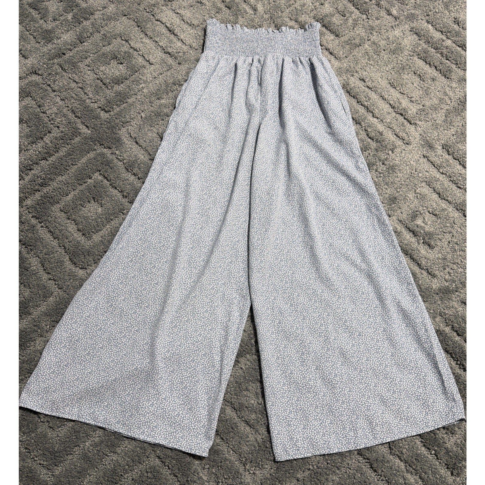 SIENNA SKY Women's Size Large print Blue Pull On Flowy High Rise Wide Leg Pants