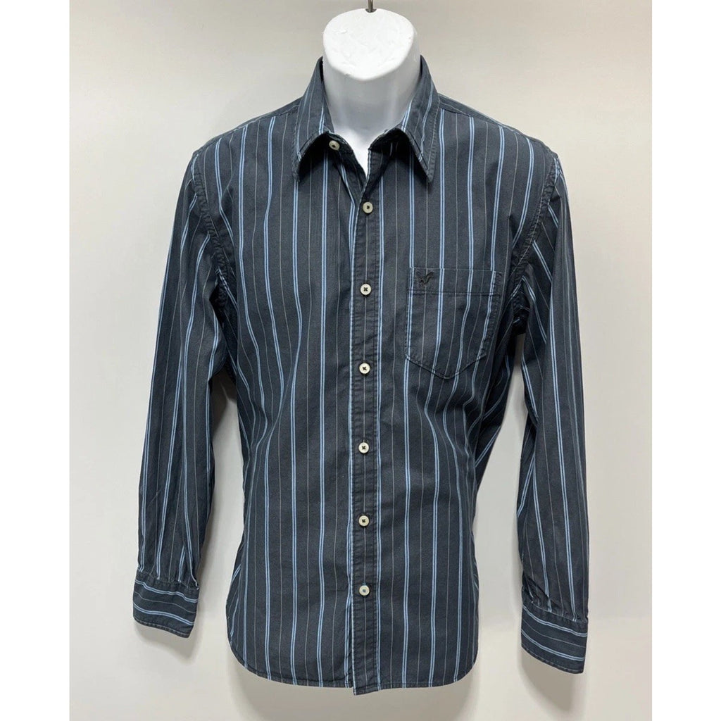American Eagle Mens Vintage Fit LS Button Up Navy Blue Striped Dress Shirt M