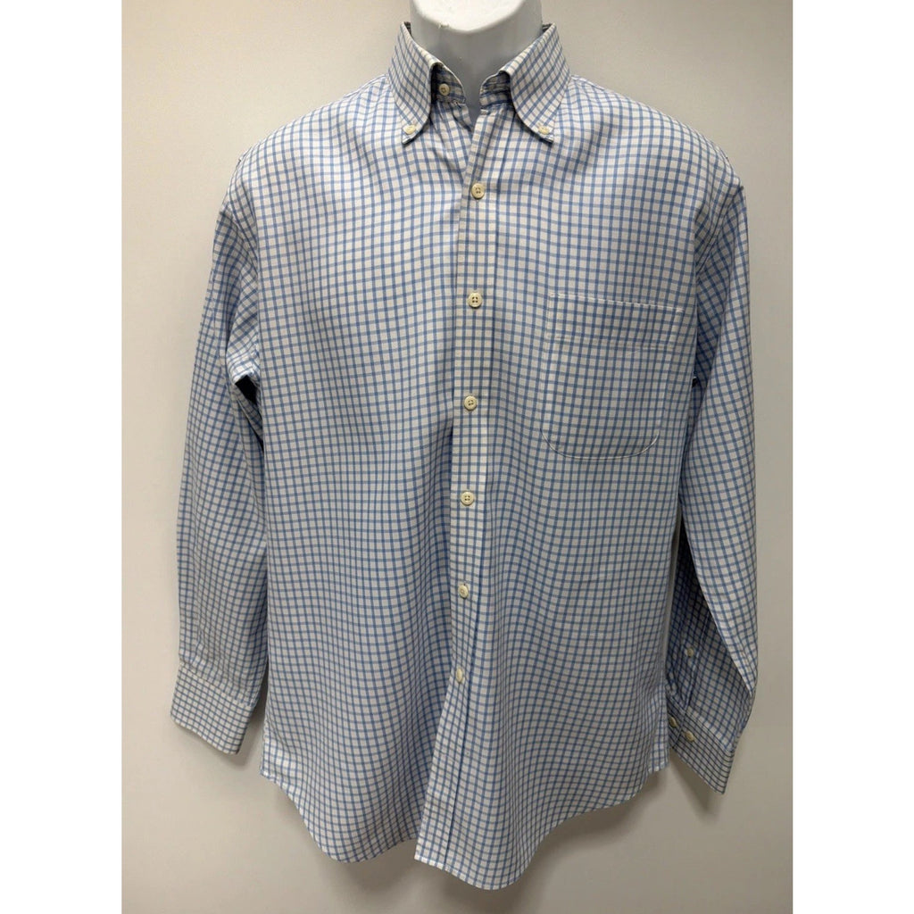 Peter Millar Nanoluxe Dress Shirt Men M Plaid Check Easy Care Cotton Long Sleeve