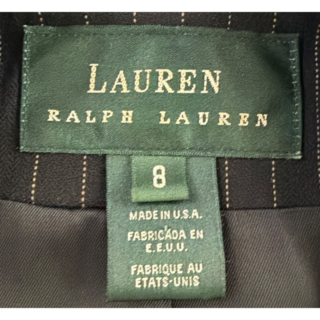 Vtg Lauren Ralph Lauren Blazer Pinstripe Made USA Black Single Button Womens