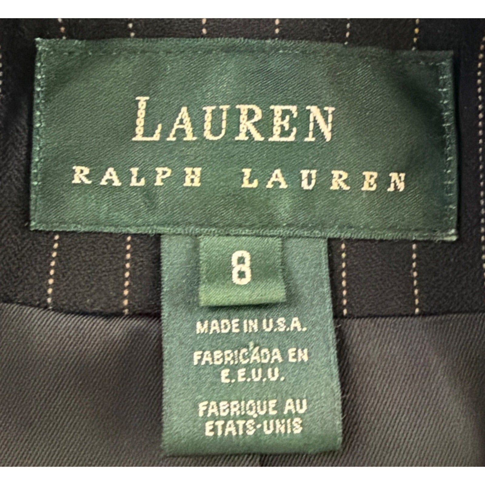 Vtg Lauren Ralph Lauren Blazer Pinstripe Made USA Black Single Button Womens