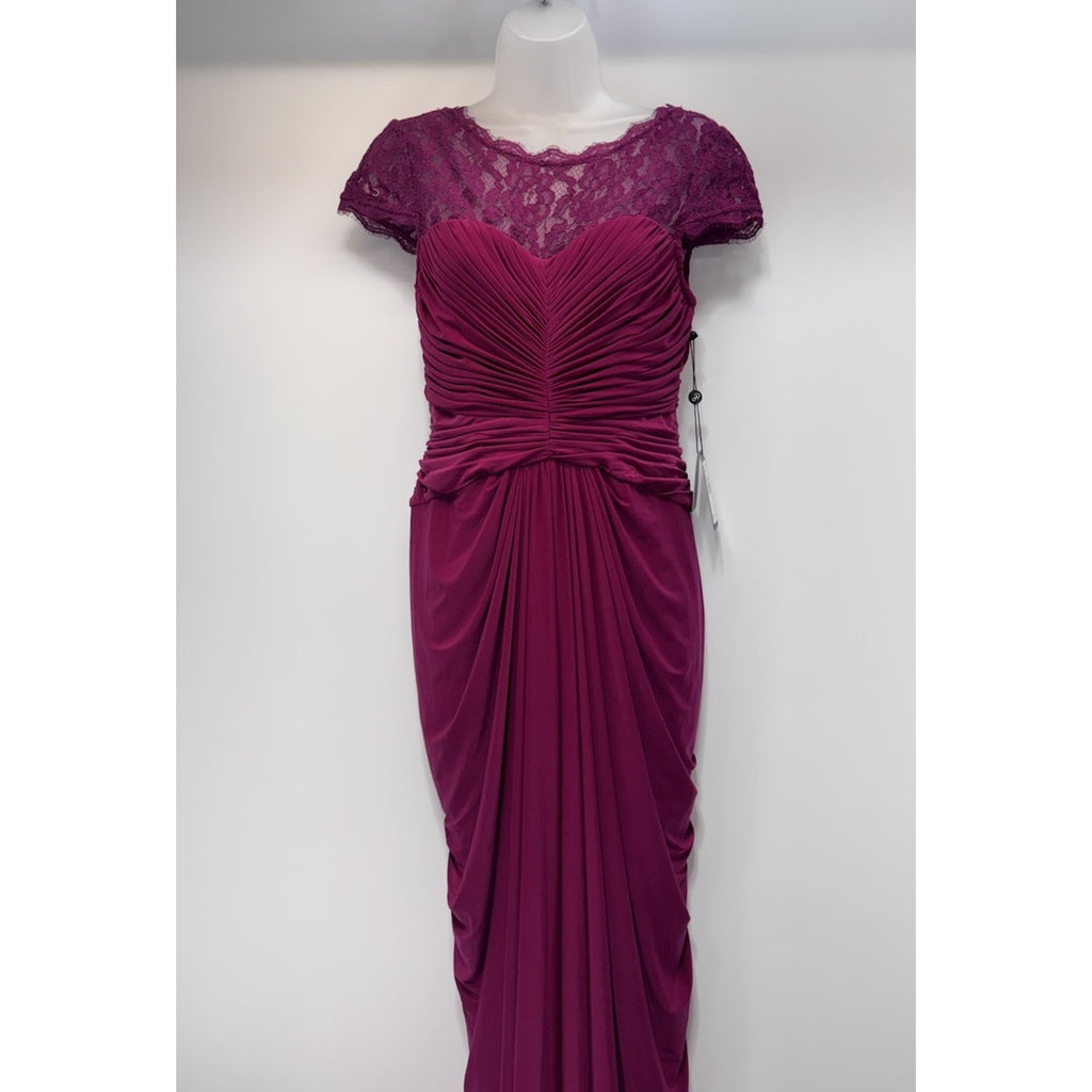 NWT By Adrianna Papell Draped Lace Shoulder Dress/Gown Pomegranate Size 10