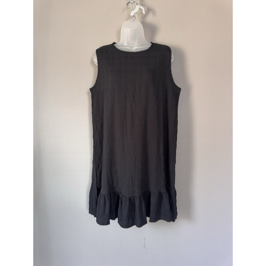 Emery Rose Black Sleeveless Textured Ruffle Hem Dress Size L Shift Boho