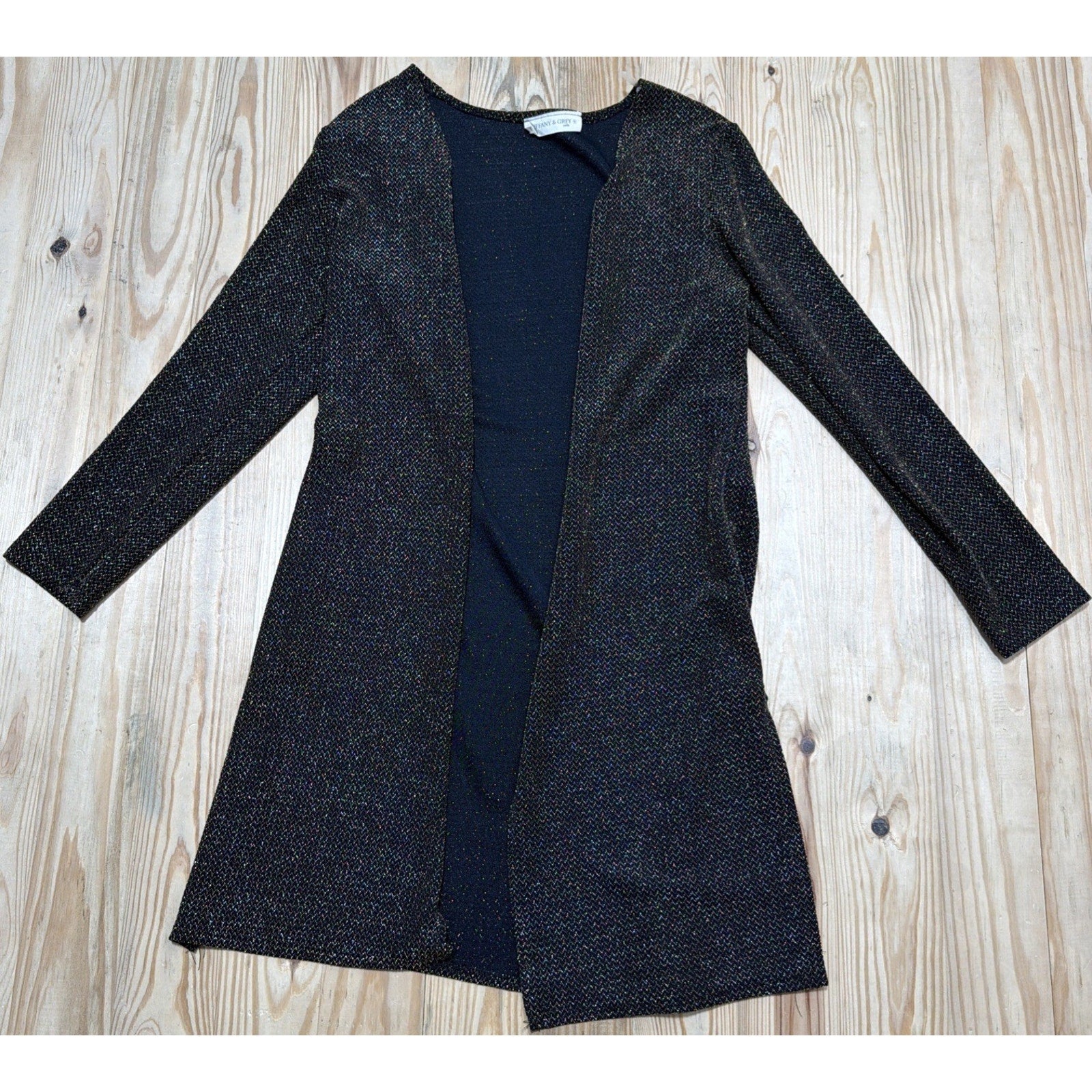 Vintage Tiffany & Grey Cardigan Metallic Gold Black Size Small Made In USA
