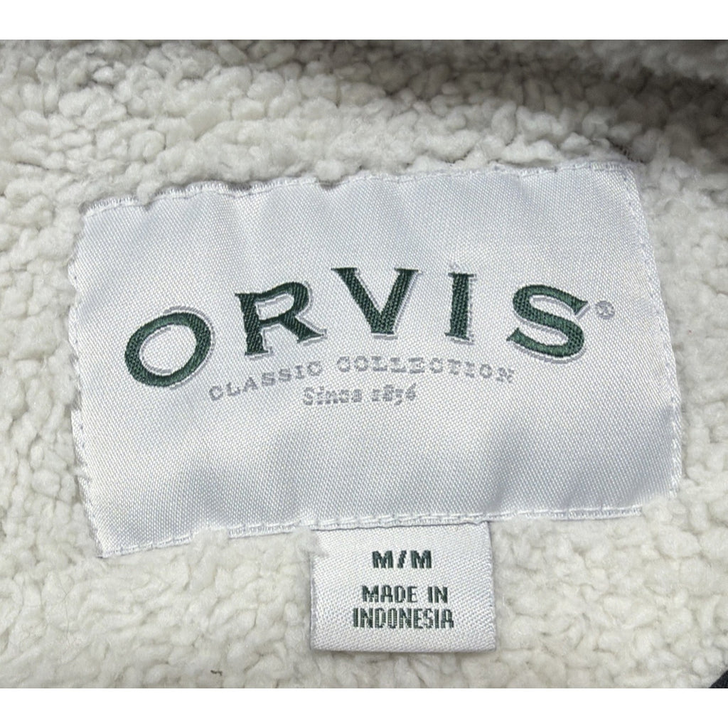 Orvis Quarter Zip Sherpa Lined Pullover Sweater Jacket Men's M Brown