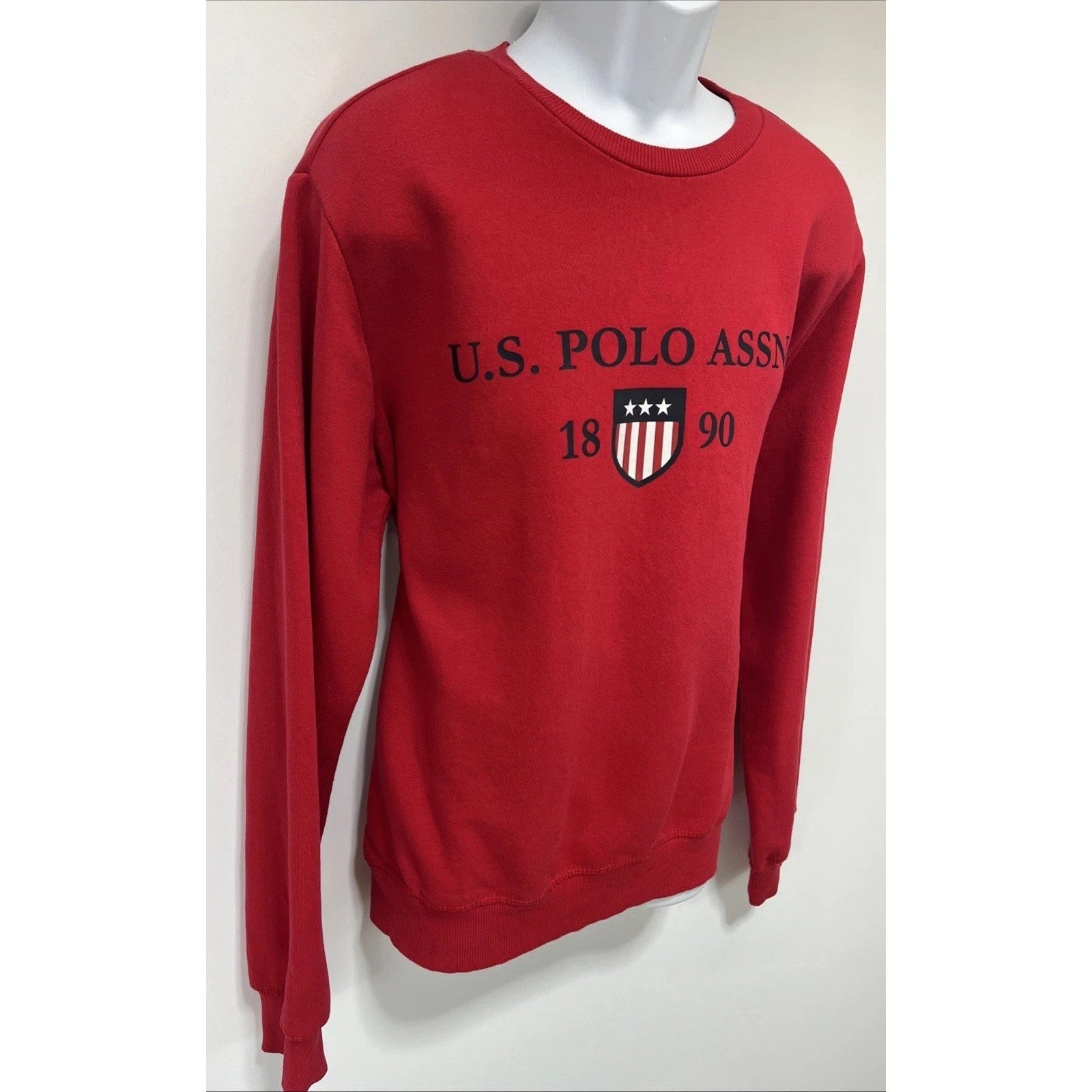 US Polo Assn Crewneck Fleece Sweatshirt Mens Size L Red Long Sleeve Pullover