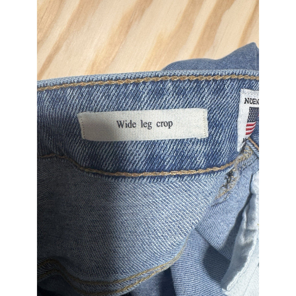 NOEND Denim Wide Leg Crop Jeans Women’s 30 Blue High Rise Distressed Stretch USA