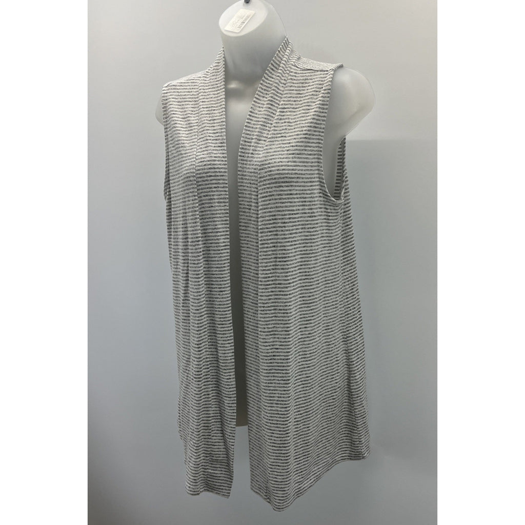 Chico's Womens Size 0 Small Gray & White Strip Long Open Duster