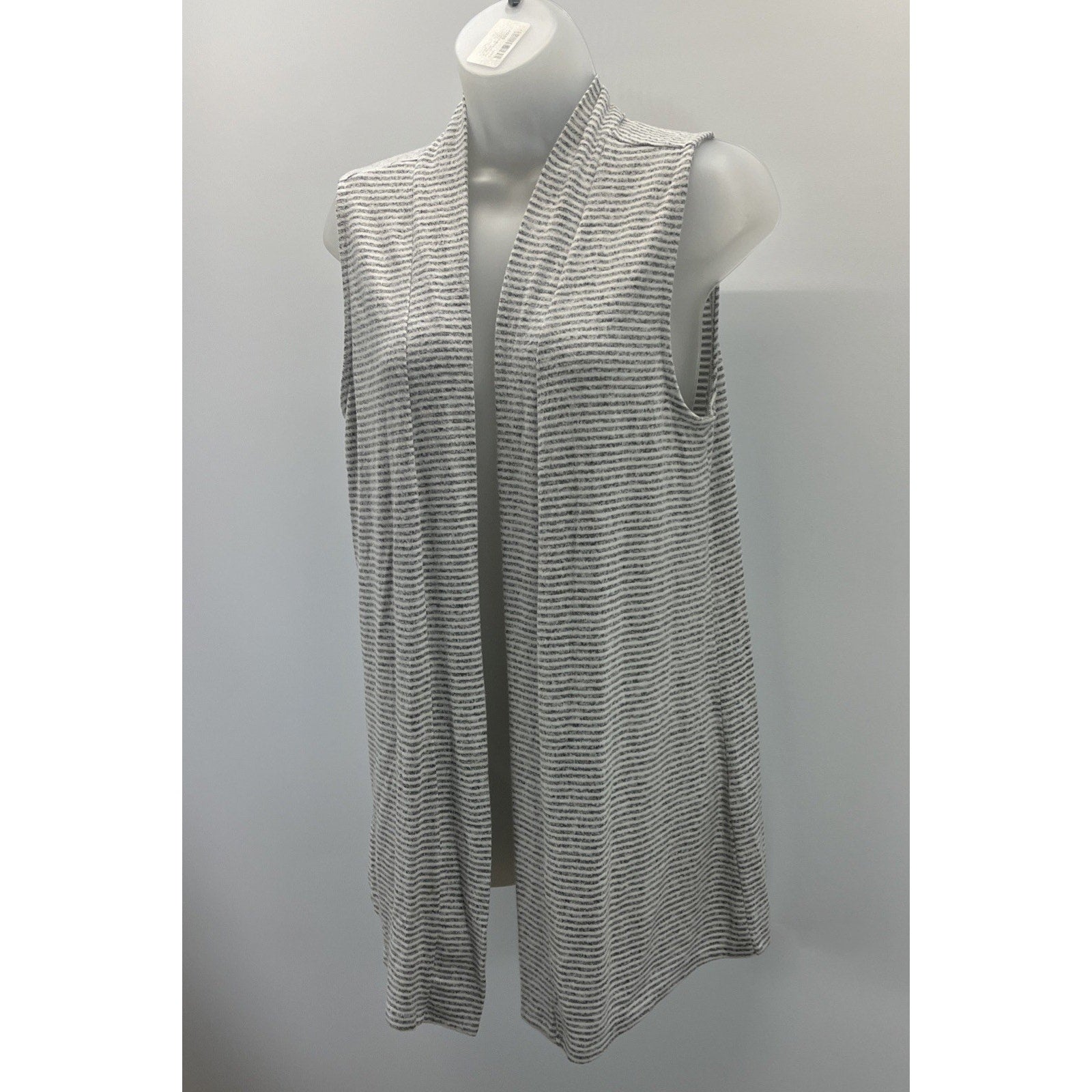 Chico's Womens Size 0 Small Gray & White Strip Long Open Duster