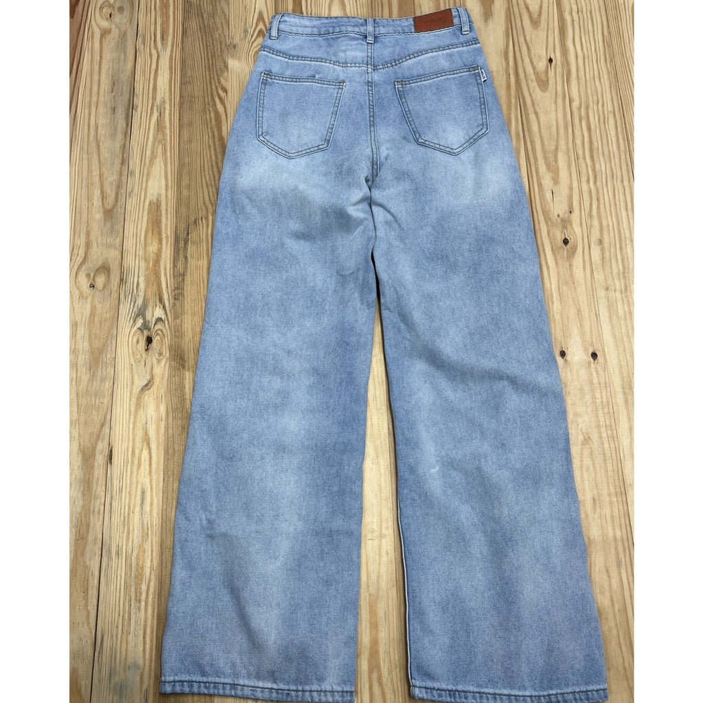 HDLTE Jeans High Rise Mom Jeans Wide Leg Medium Wash Sz XS 26x29