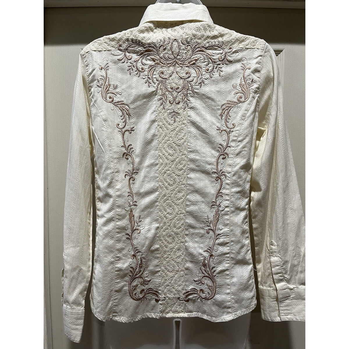 Reba Western Women’s S Beige Trucker Button Up Denim Embellished Collared