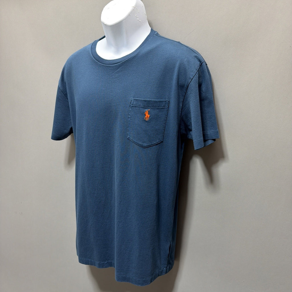 Polo Ralph Lauren T Shirt Mens Small Blue Pocket Tee Orange Pony Logo Cotton