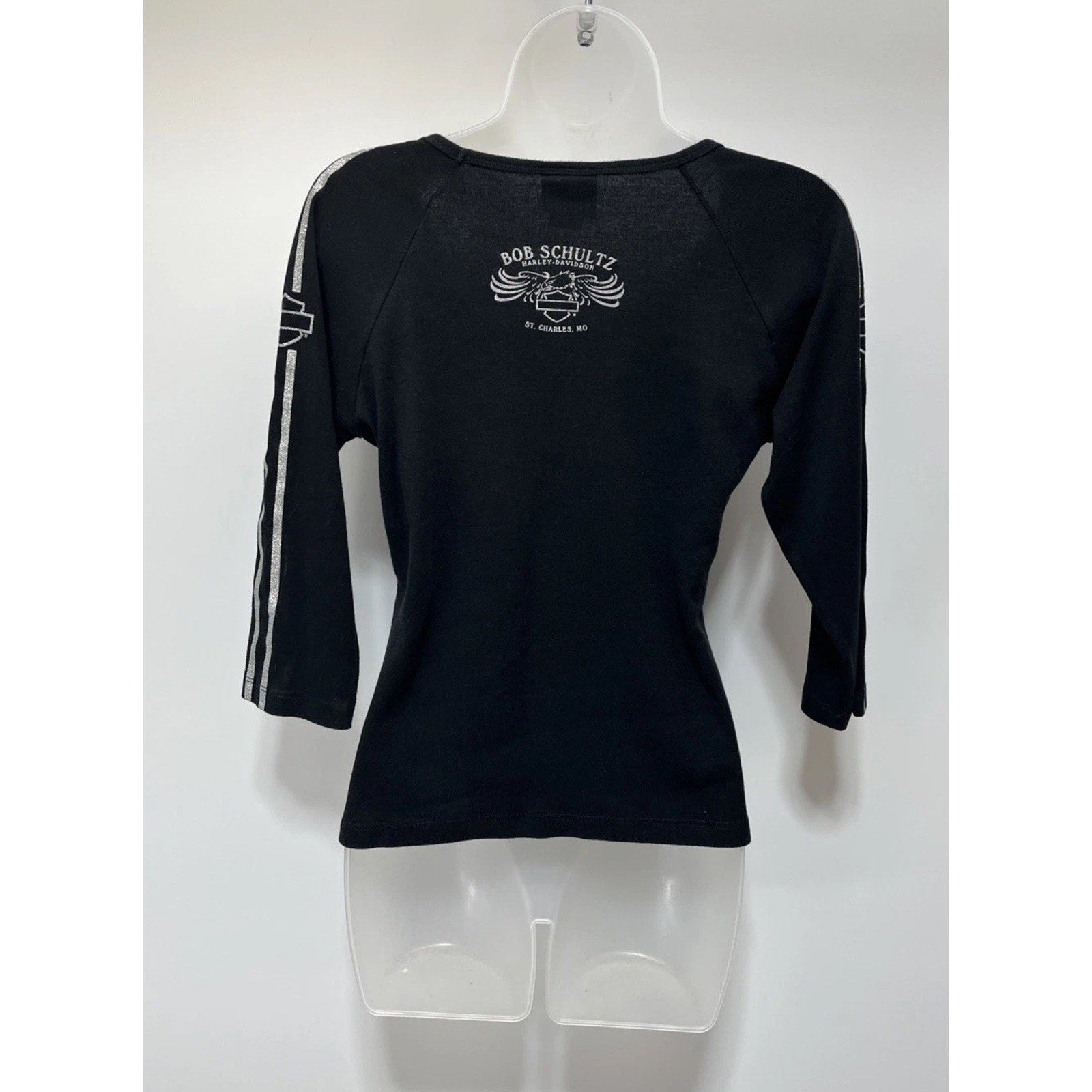 Vtg HARLEY DAVIDSON Top Size M Black Silver Metallic St Charles MO 2005 Made USA