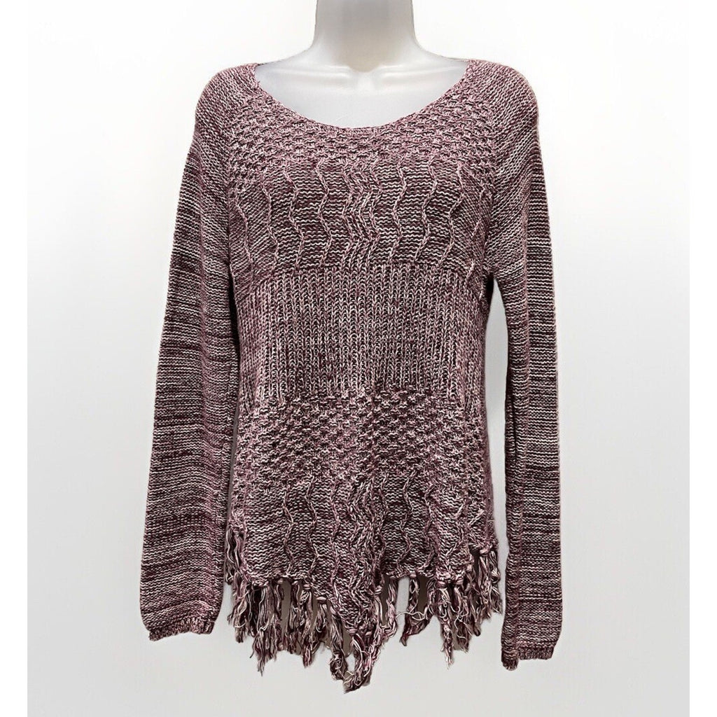 American Rag woman’s knit scoop neck fringe hem pullover sweater cranberry M