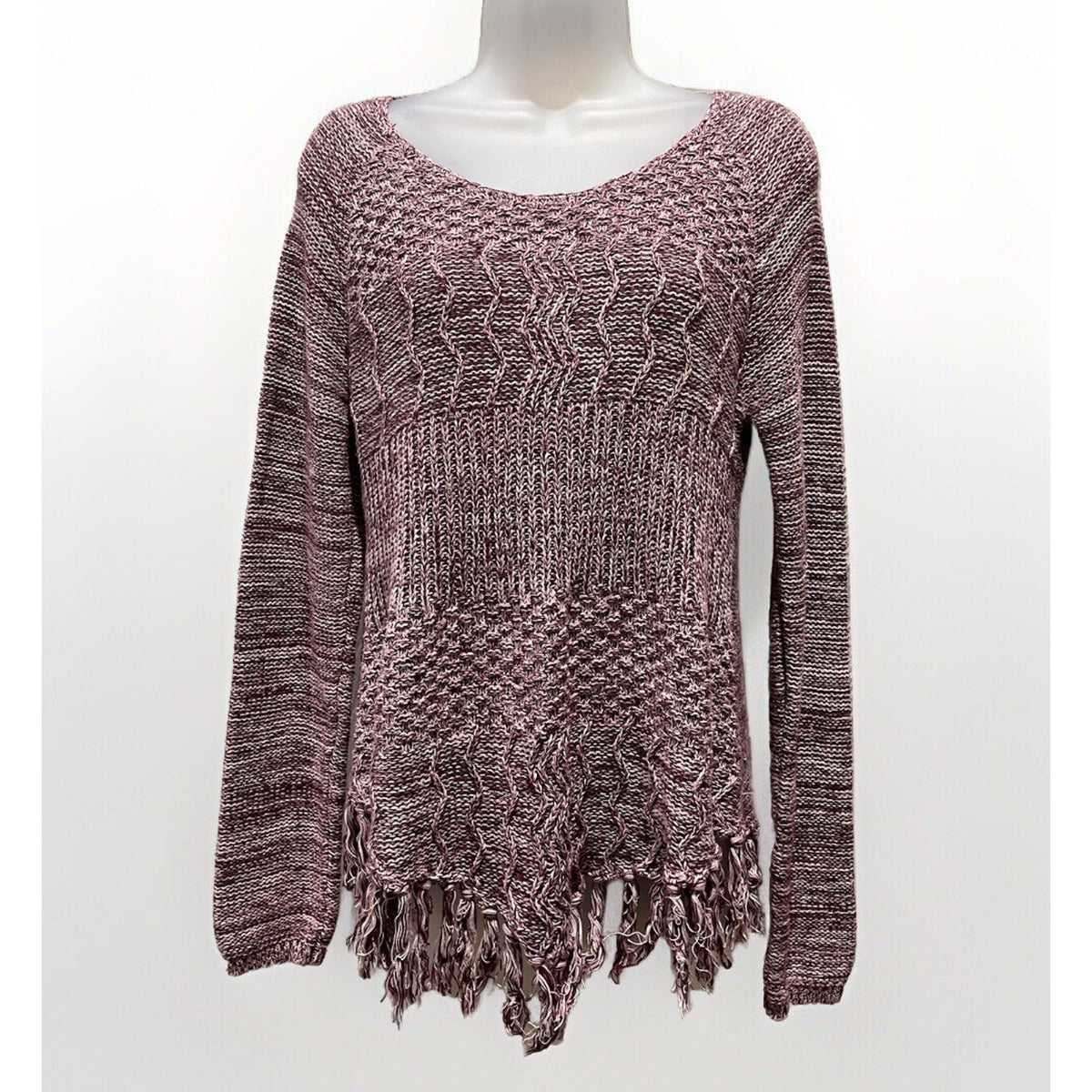 American Rag woman’s knit scoop neck fringe hem pullover sweater cranberry M