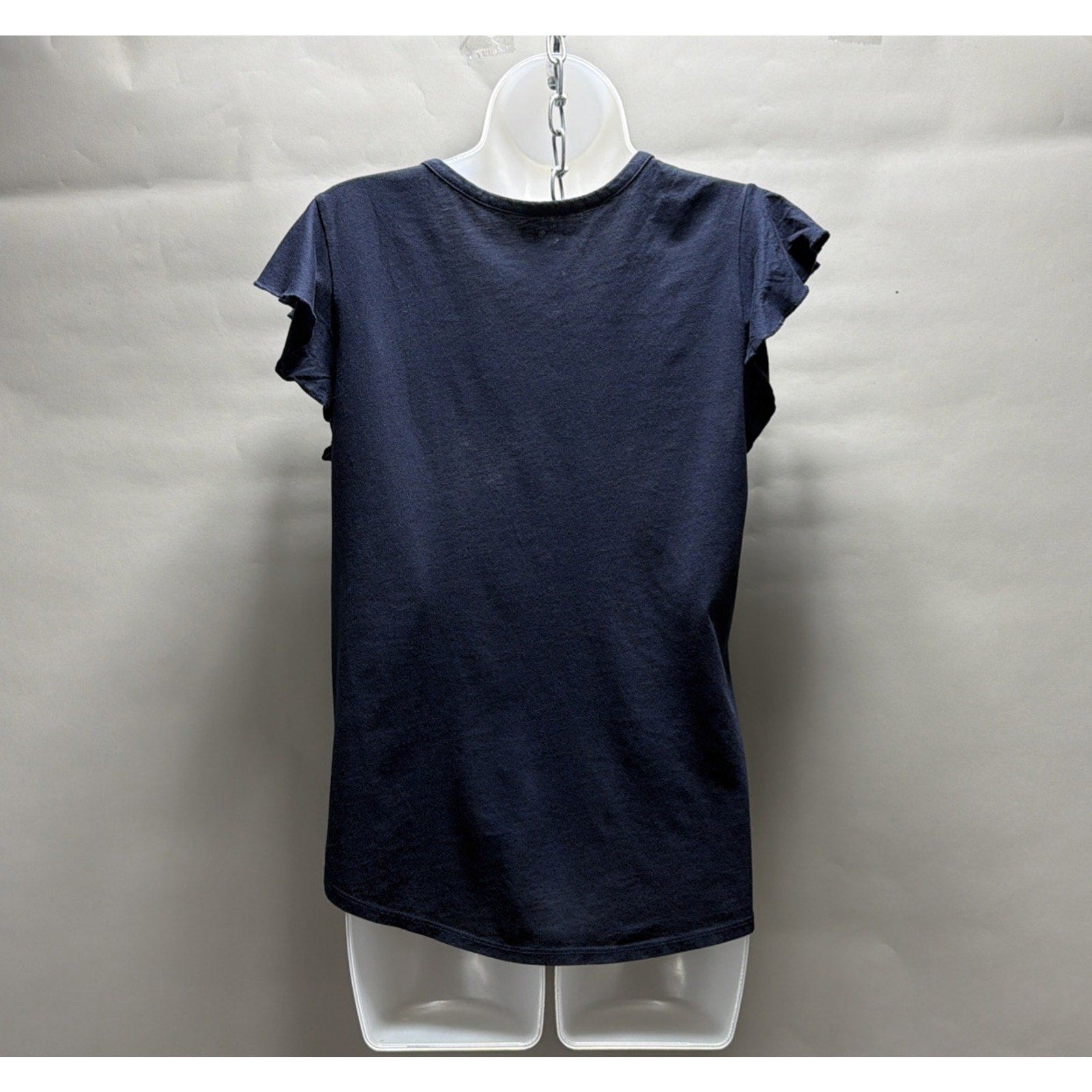 LOFT Navy Blue Flutter Sleeve V Neck 1/4 Button Blouse Size Medium