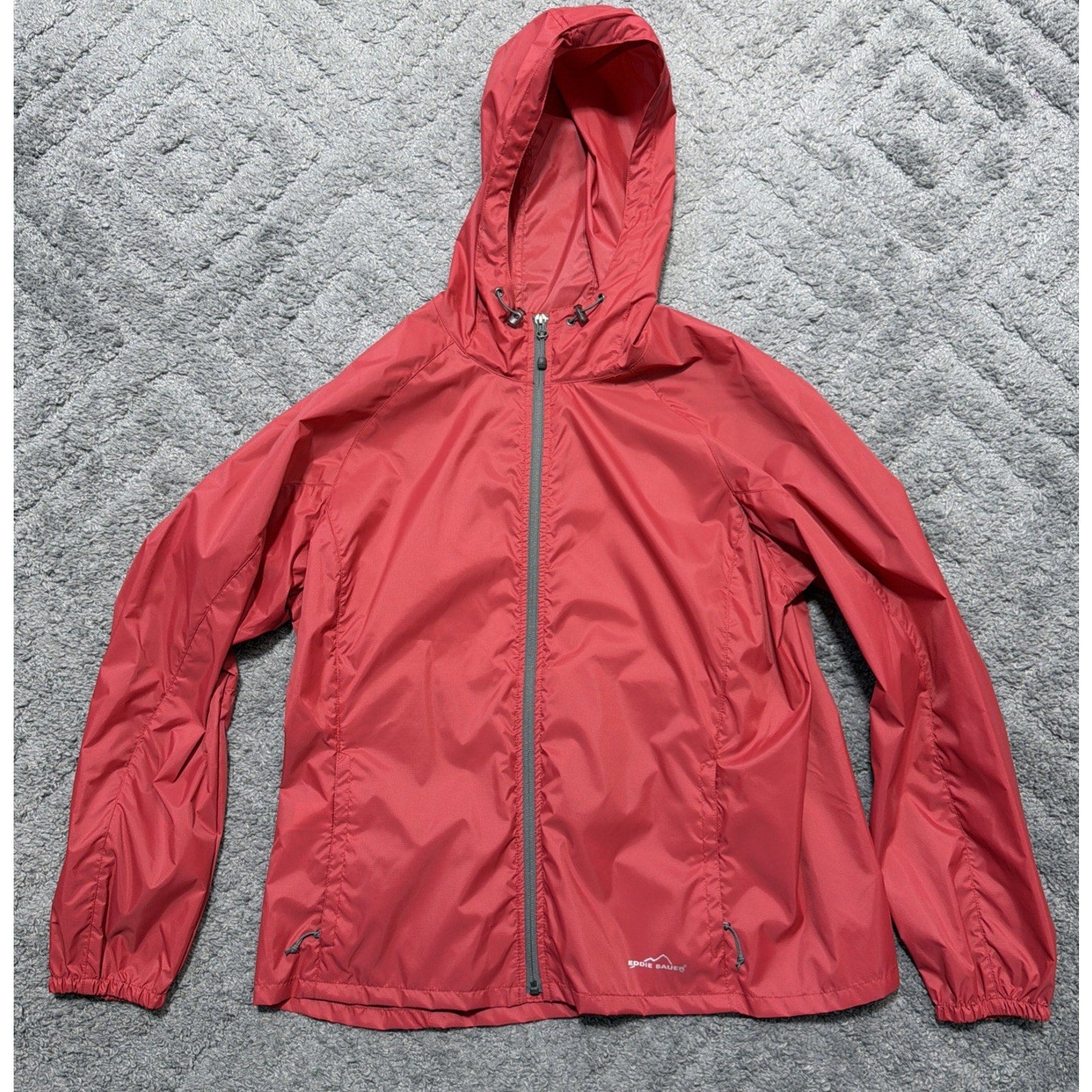 Eddie Bauer Weatheredge Womens XL Red Shell Full Zip Hooded Rain Jacket NWOT