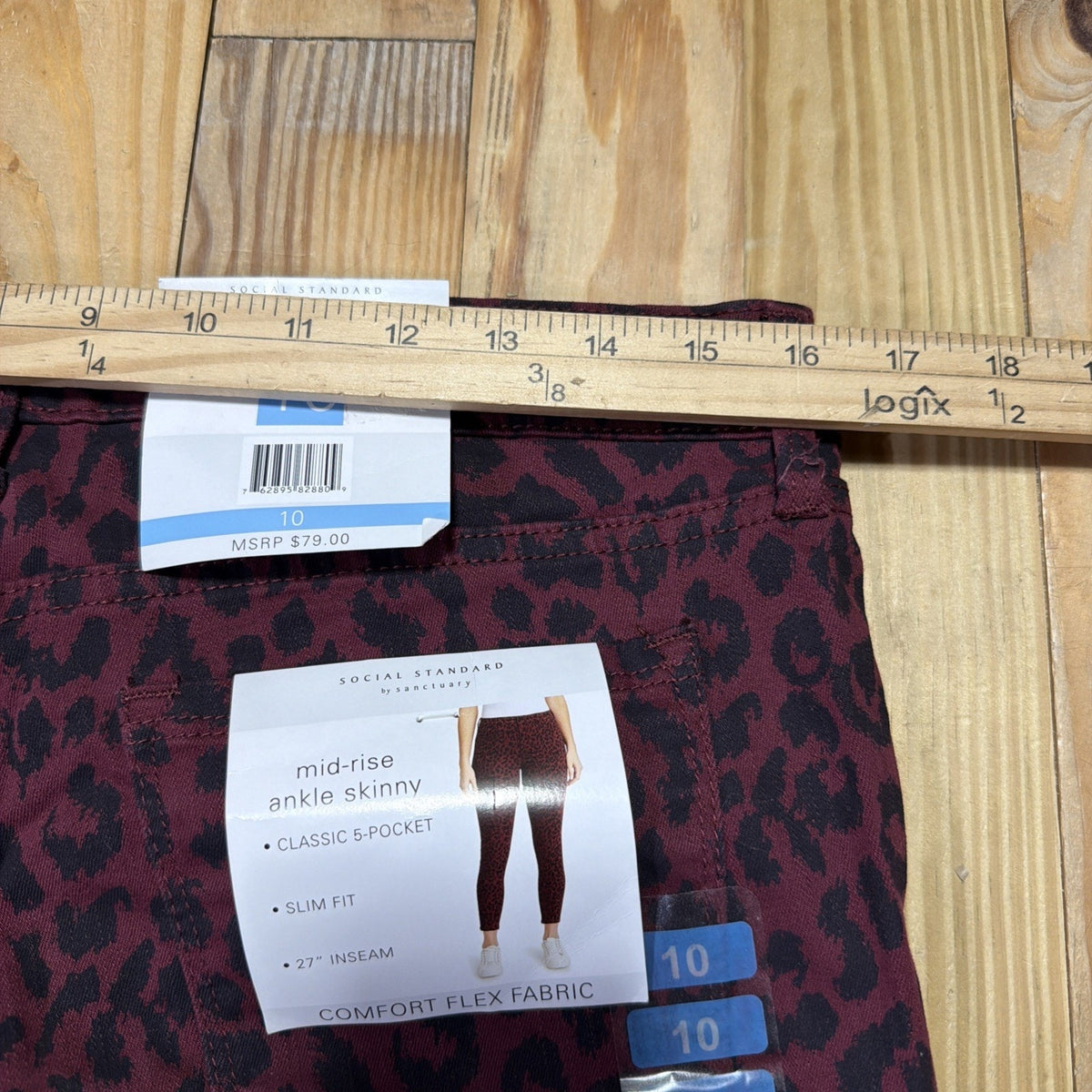 Social Standard By Sanctuary Women's 10 Ankle Skinny Burgundy Leopard Print Jean