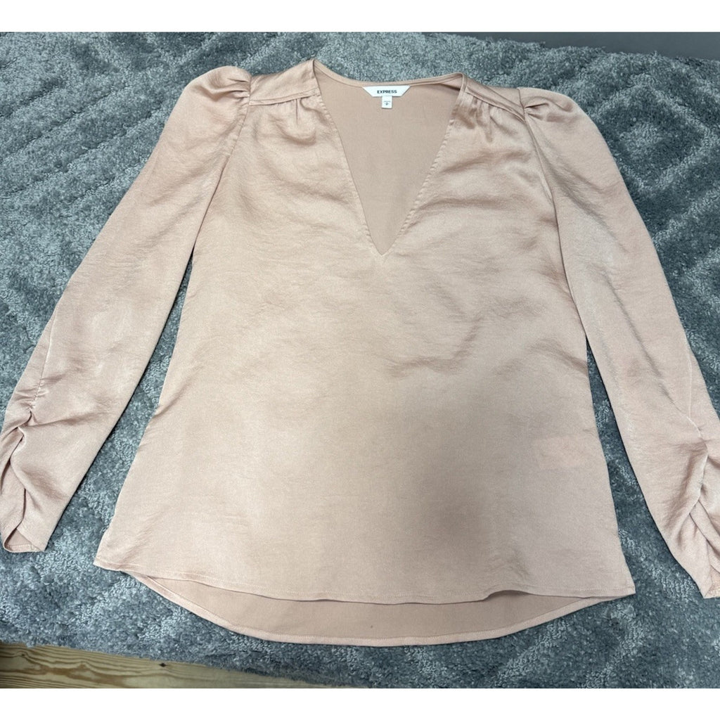 Express Oversized Boxy Puff 3/4 Sleeve V-Neck Pink Blouse Women’s Size Small