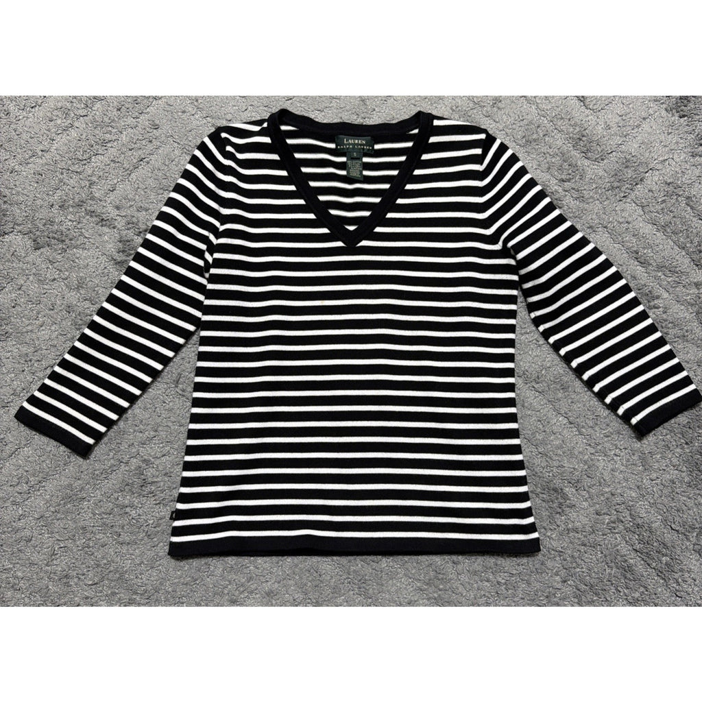 Ralph Lauren RLL Navy blue stripe Sweater V neck pullover Nautical VTG SIZE S