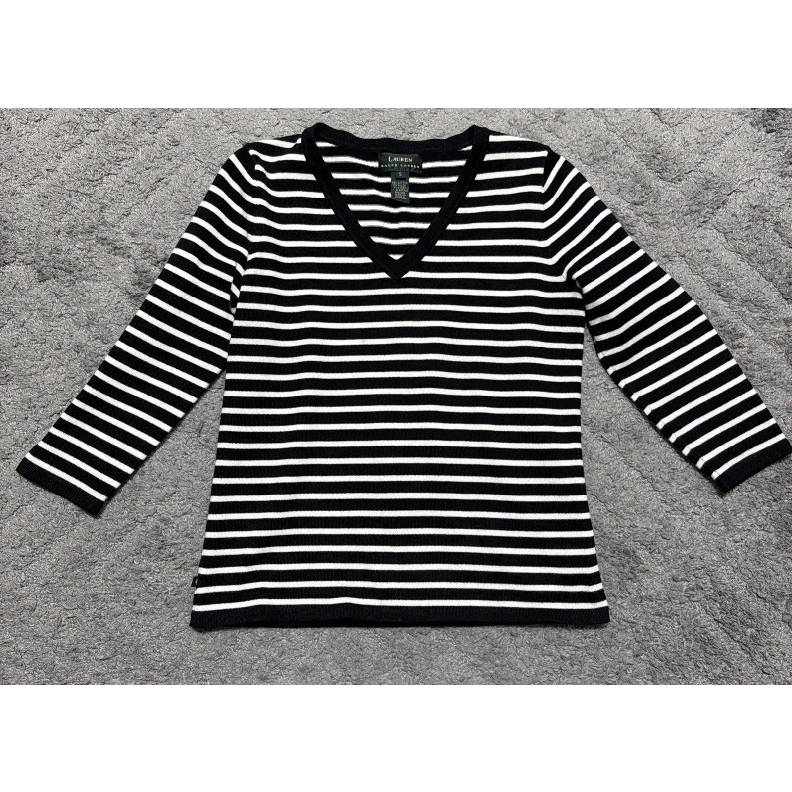 Ralph Lauren RLL Navy blue stripe Sweater V neck pullover Nautical VTG SIZE S