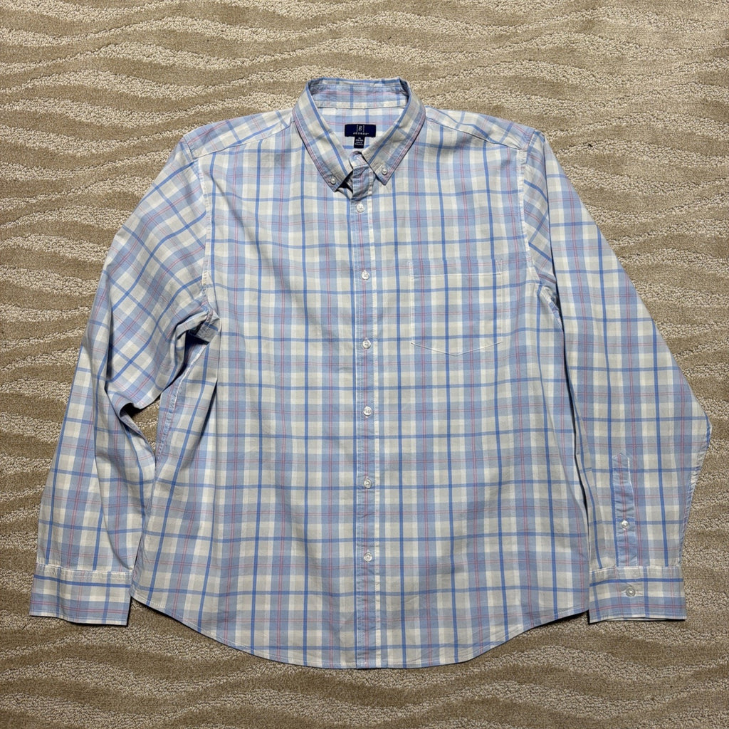 George Men’s Button Down Stretch Poplin Shirt XL 46-48 Blue Plaid NWT