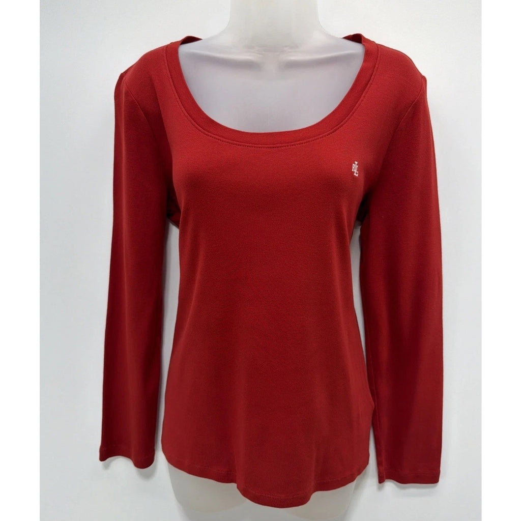 Lauren Ralph Lauren T-Shirt Womens Size XL Red Long Sleeve Shirt Cotton