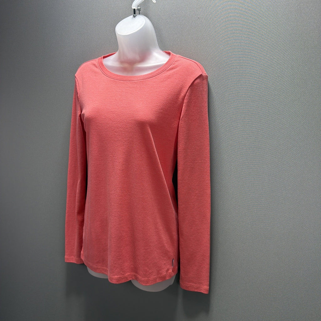 Eddie Bauer Top Womens Size M Coral Knit Cotton V-Neck Long Sleeve Pullover