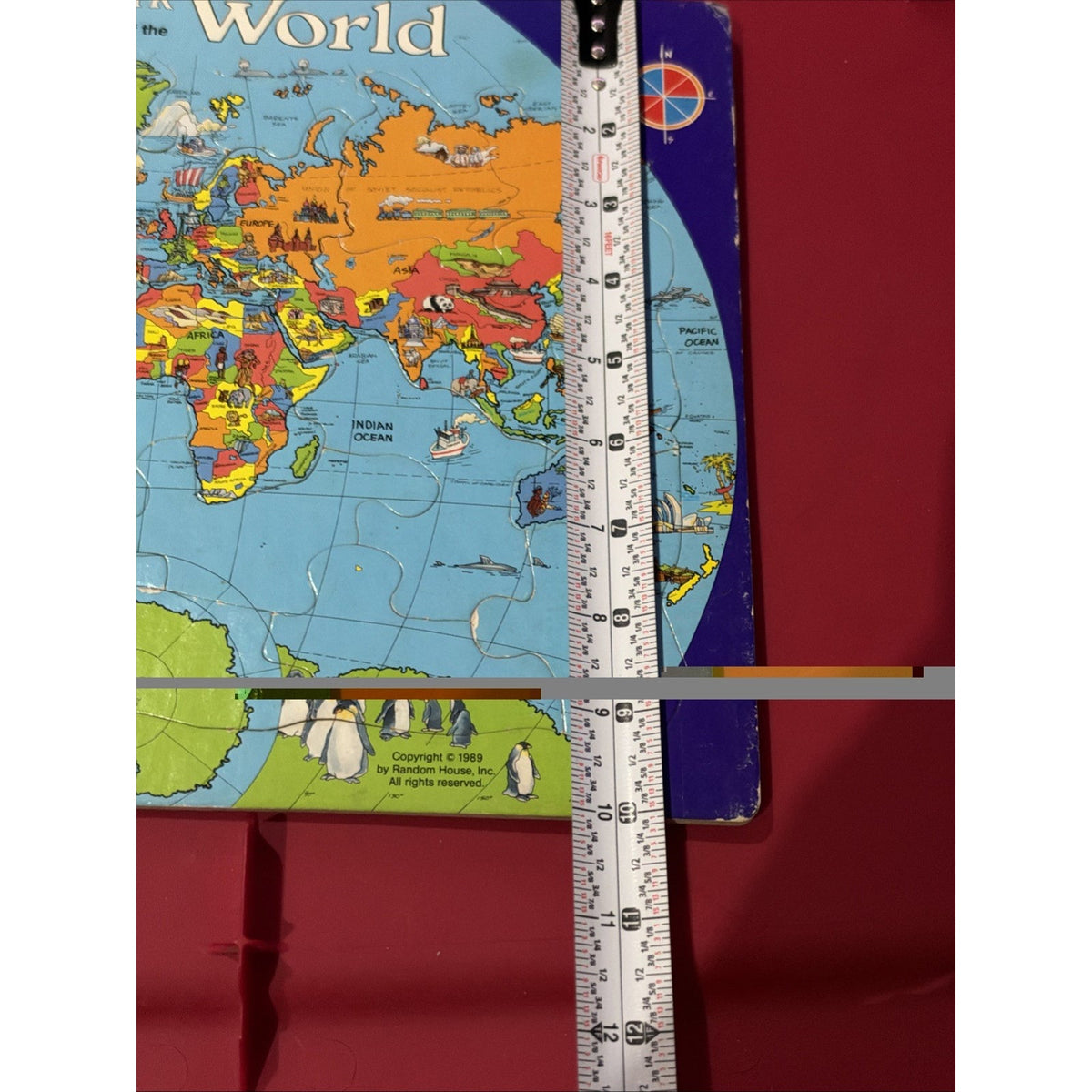 1989 Random House Schoolhouse Landmark Map of the World Frame Tray Puzzle USA