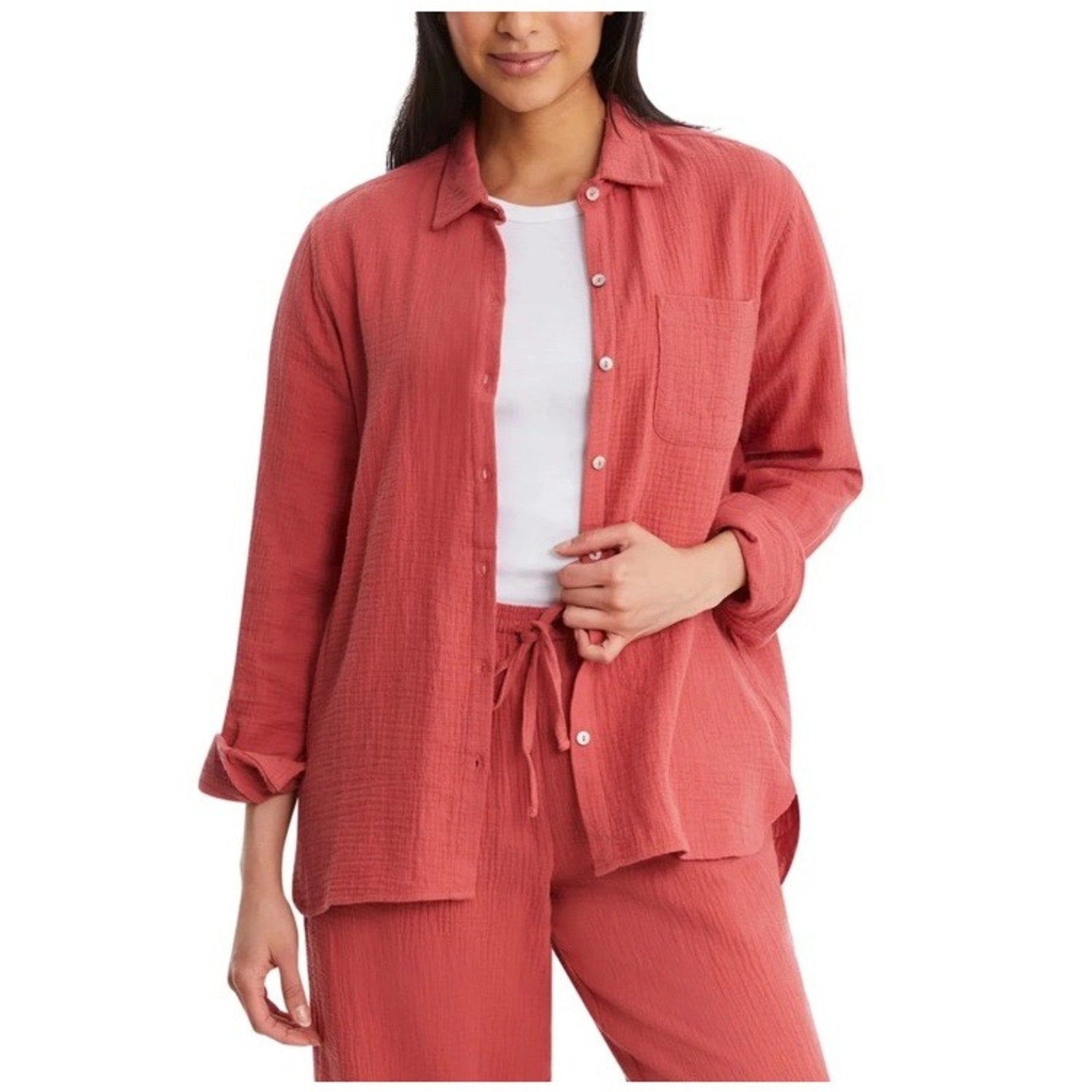 NWT Jessica Simpson Cotton Gauze Relaxed Fit Button Front Collared Shirt XL