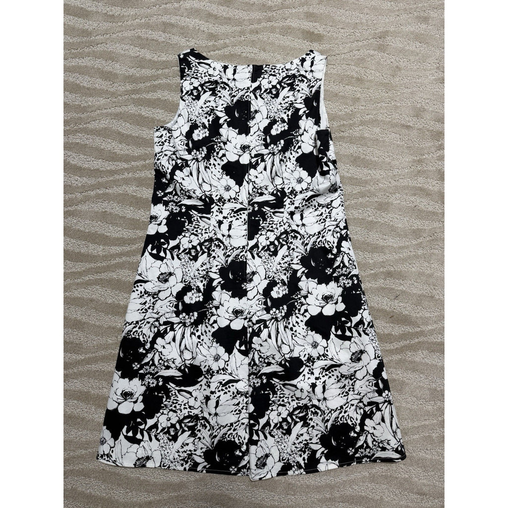 dBy Ltd Black White Floral Dress Womens 12 Sleeveless A-Line Stretch Lined