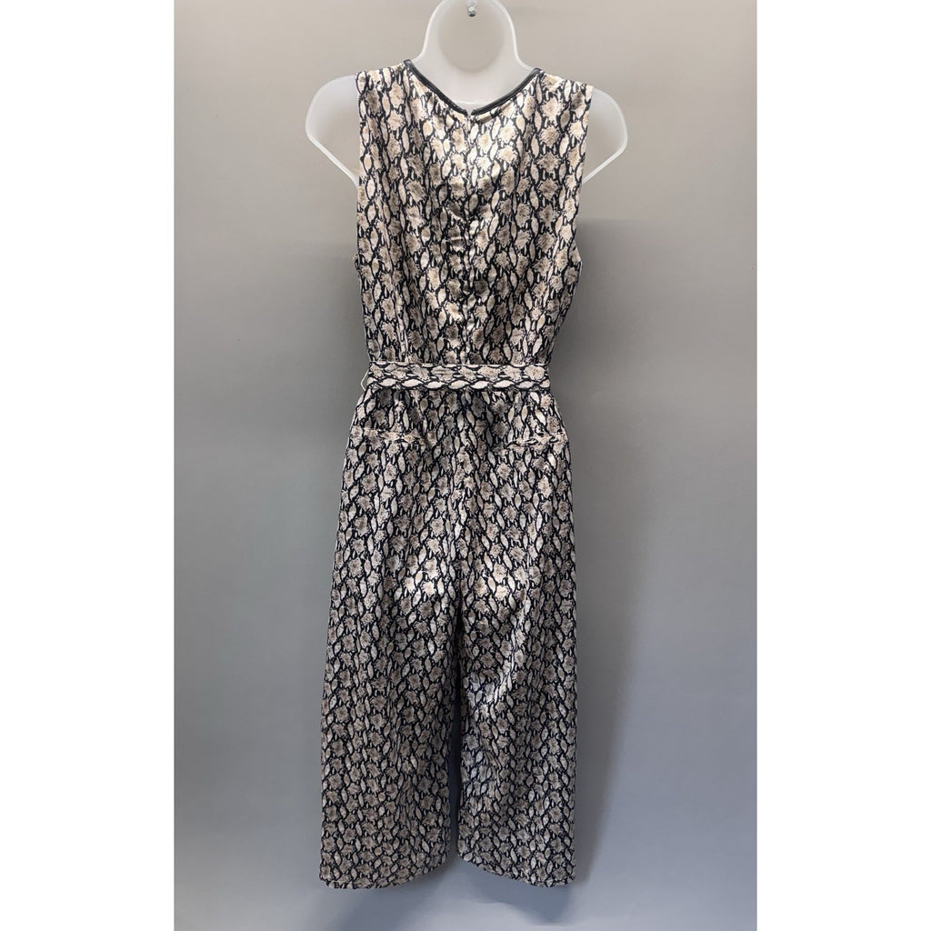 THML Tan and Black Snake Print Sleeveless Tie Waist Jumpsuit Size Small